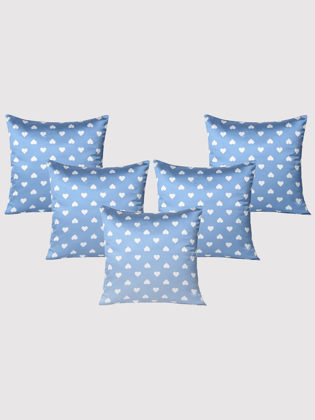 

OUSSUM Blue & White 5 Pieces Geometric Satin Square Cushion Covers