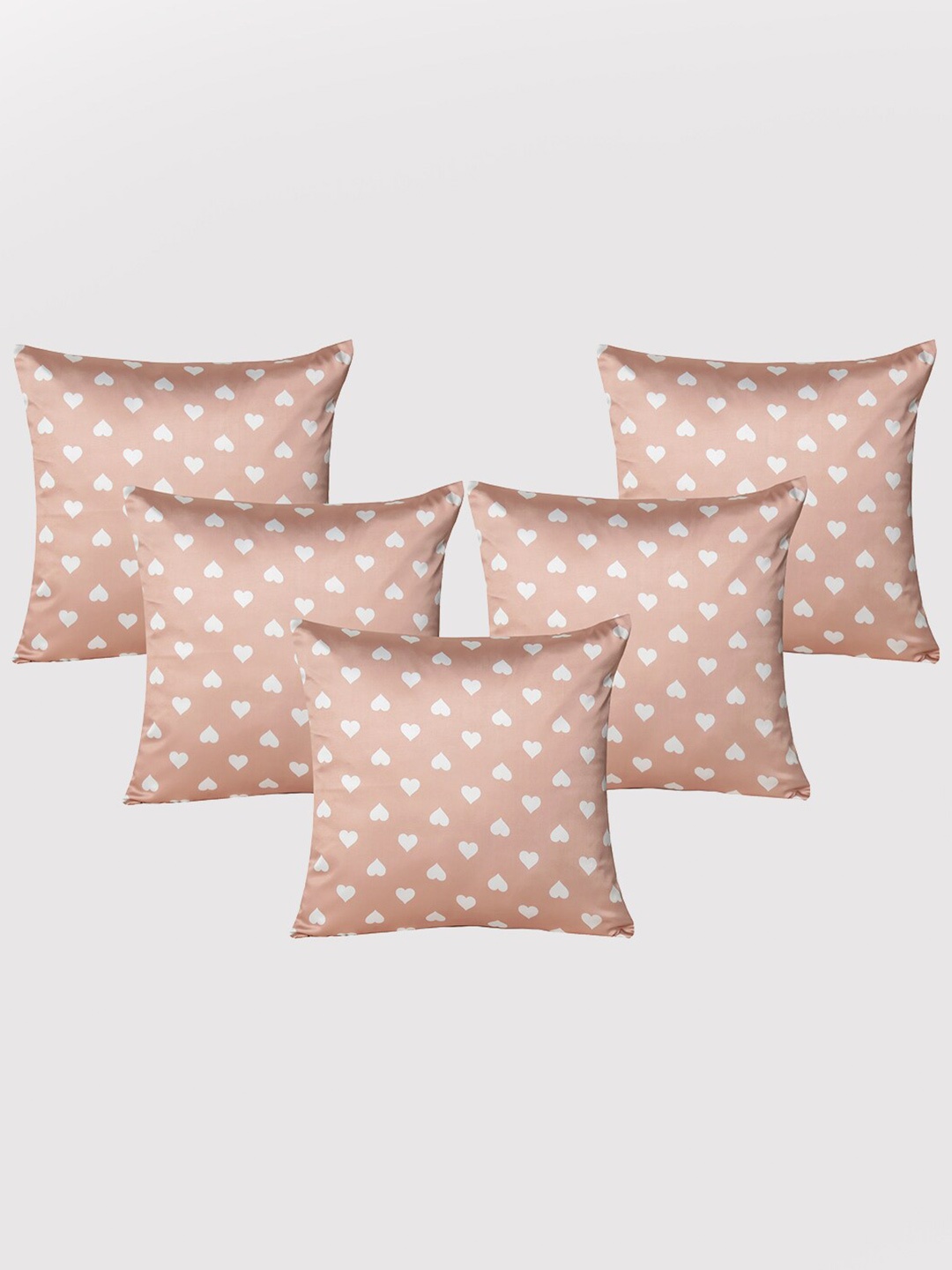 

OUSSUM Beige & White 5 Pieces Geometric Satin Square Cushion Covers