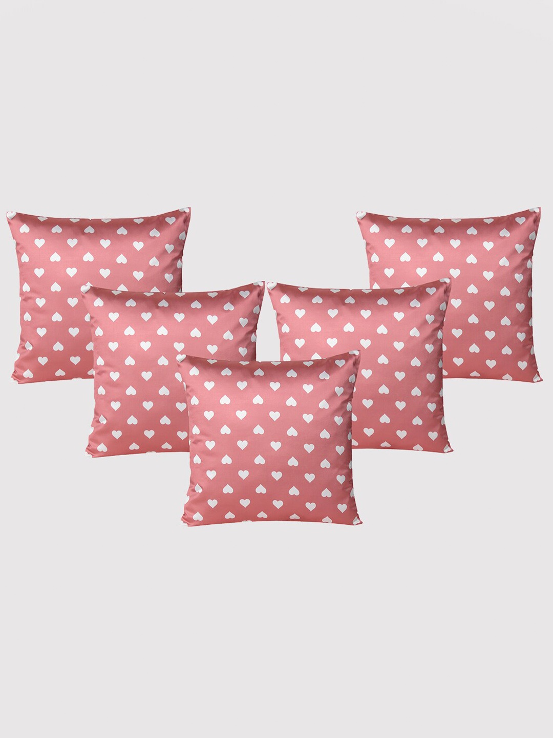 

OUSSUM Pink & White 5 Pieces Geometric Satin Square Cushion Covers