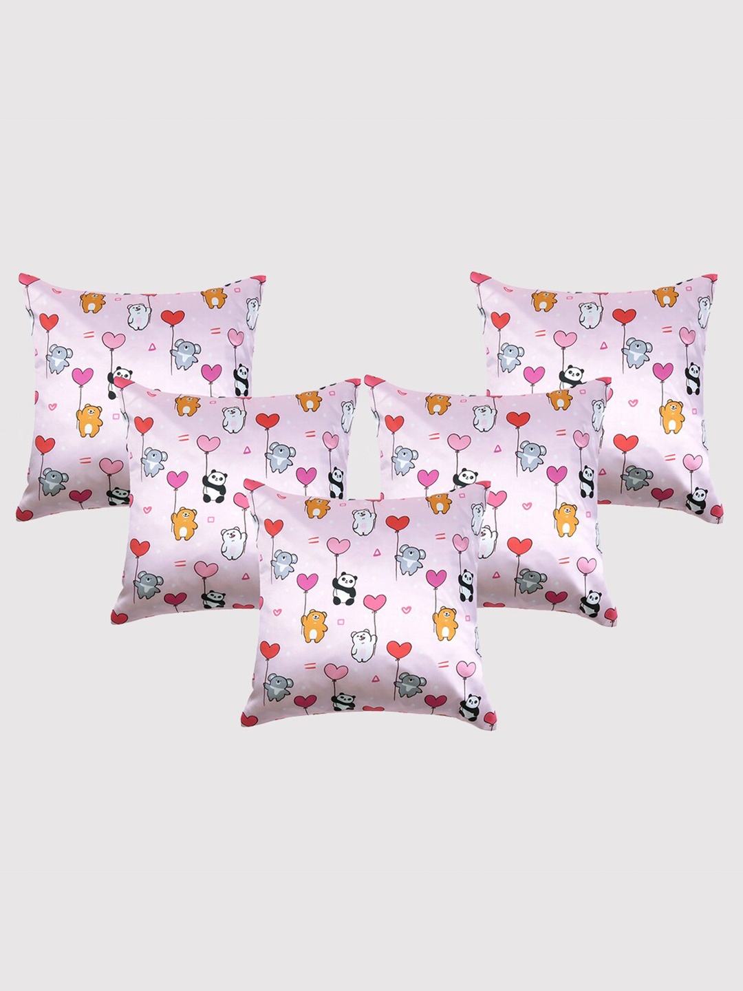 

OUSSUM Pink & Red 5 Pieces Printed Satin Square Cushion Covers