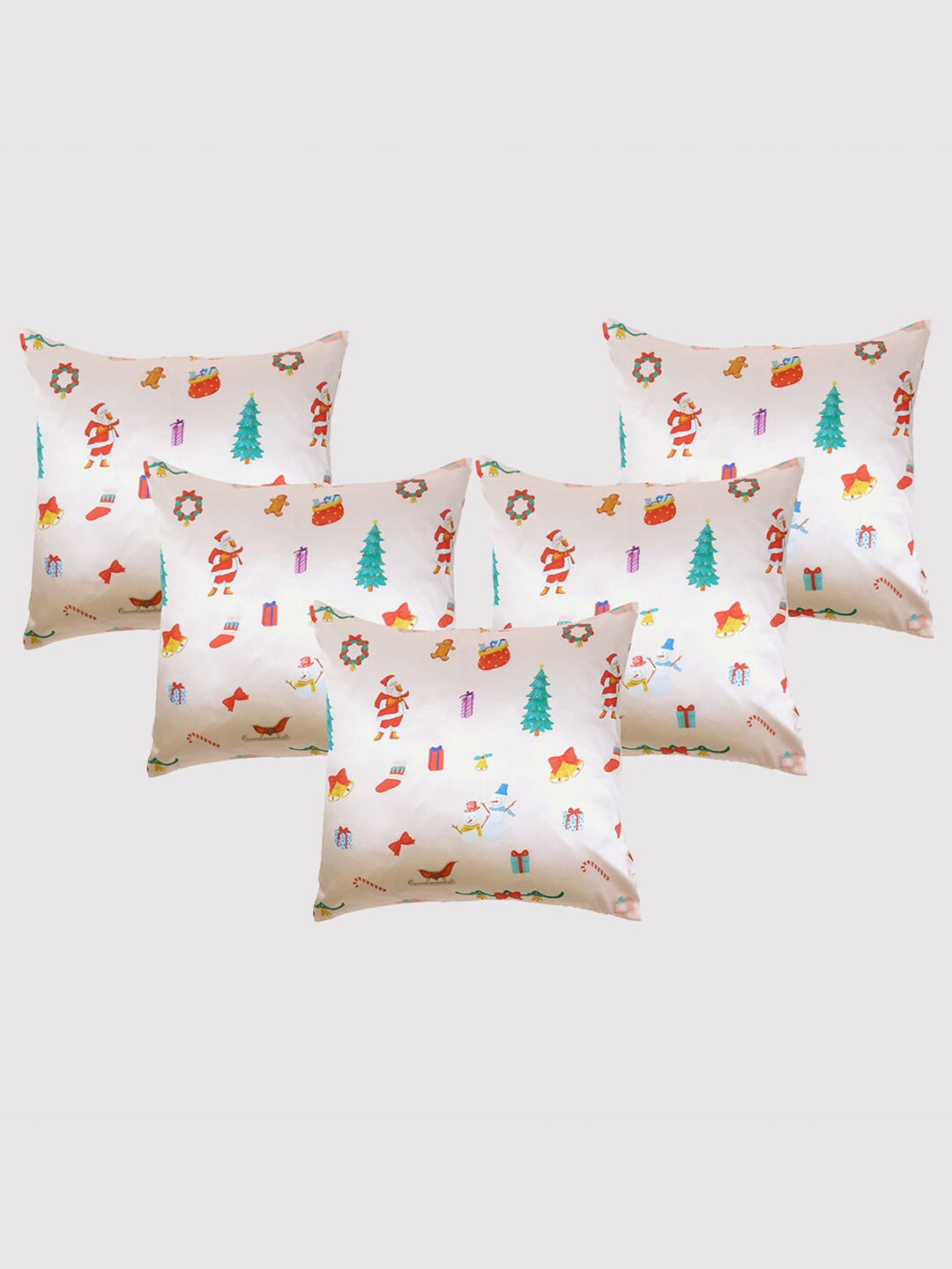 

OUSSUM 5 Pcs Cream-Coloured & Red Quirky Satin Square Cushion Covers
