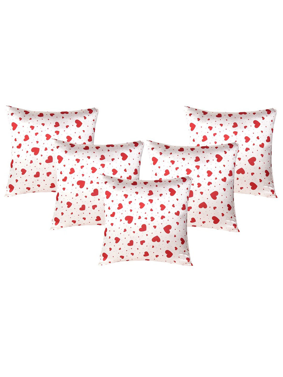 

OUSSUM 5 Pcs White & Red Quirky Satin Square Cushion Covers