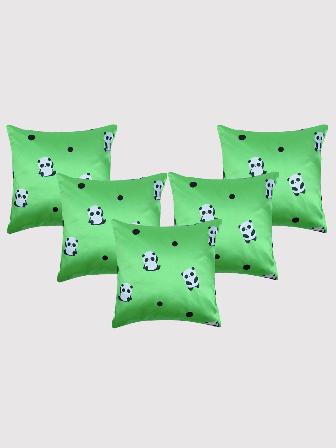

OUSSUM 5 Pcs Green & White Quirky Satin Square Cushion Covers