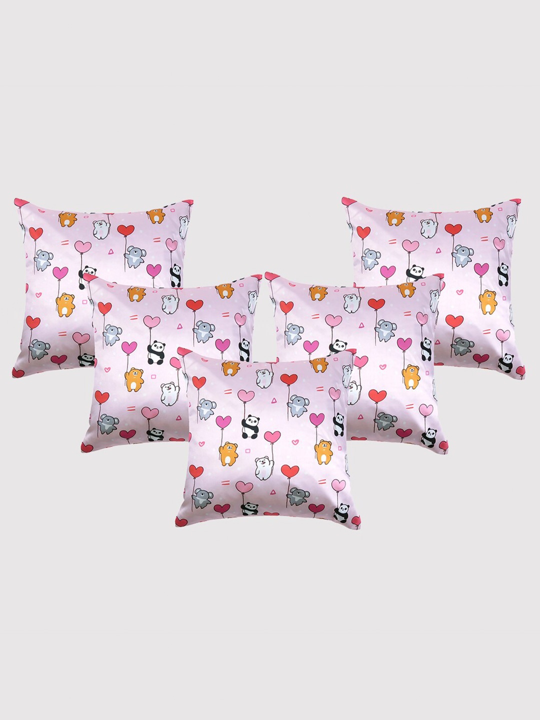 

OUSSUM 5 Pcs Pink & White Quirky Satin Square Cushion Covers