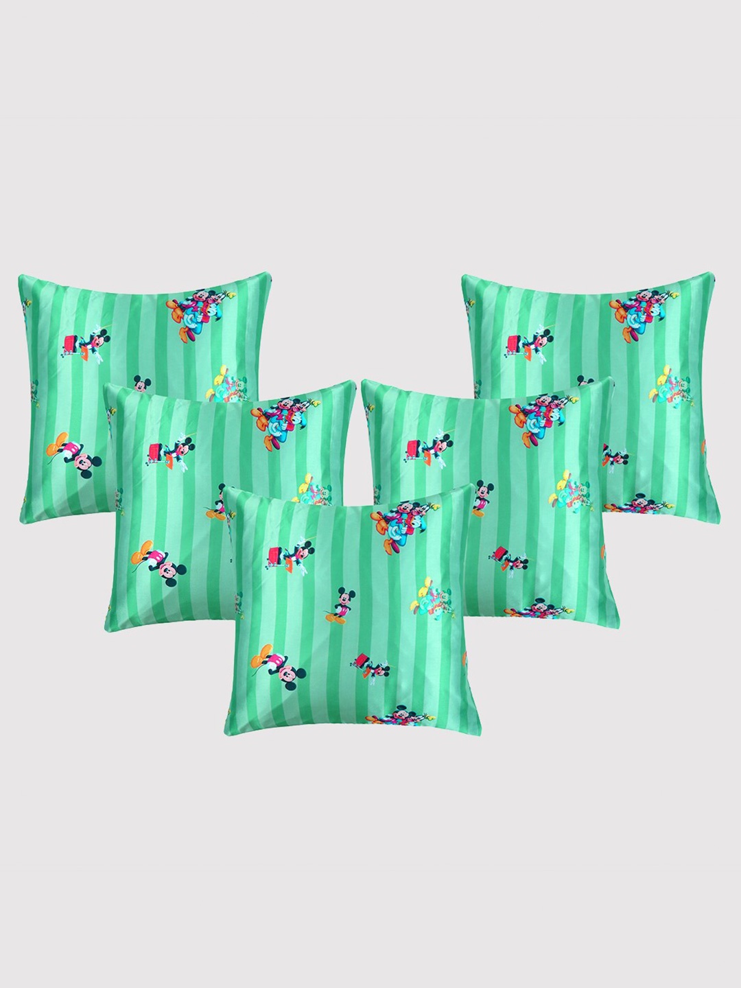 

OUSSUM 5 Pcs Green & Pink Quirky Satin Square Cushion Covers
