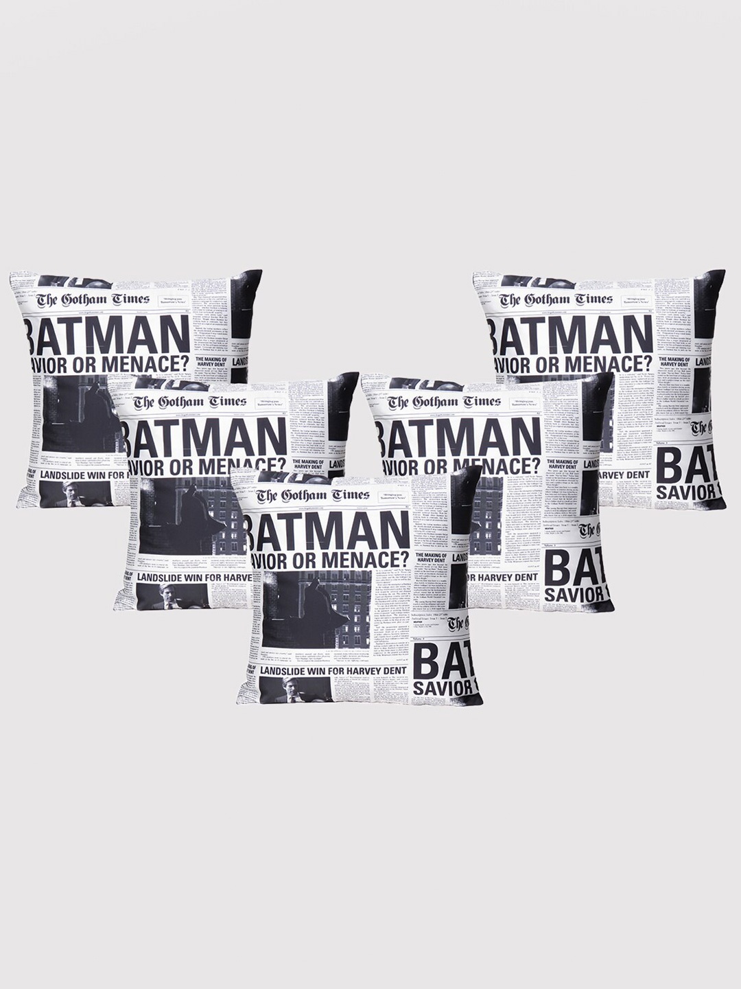 

OUSSUM White & Black 5 Pieces Abstract Printed Satin Square Cushion Covers