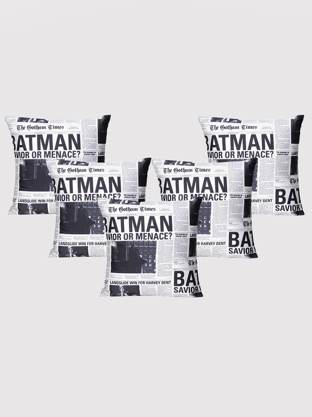 

OUSSUM White & Black 5 Pieces Abstract Printed Satin Square Cushion Covers