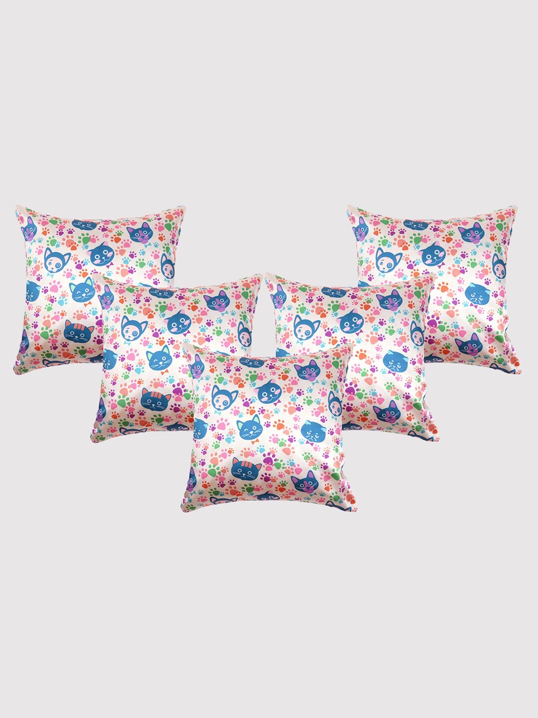 

OUSSUM Yellow & Blue 5 Pieces Abstract Printed Satin Square Cushion Covers