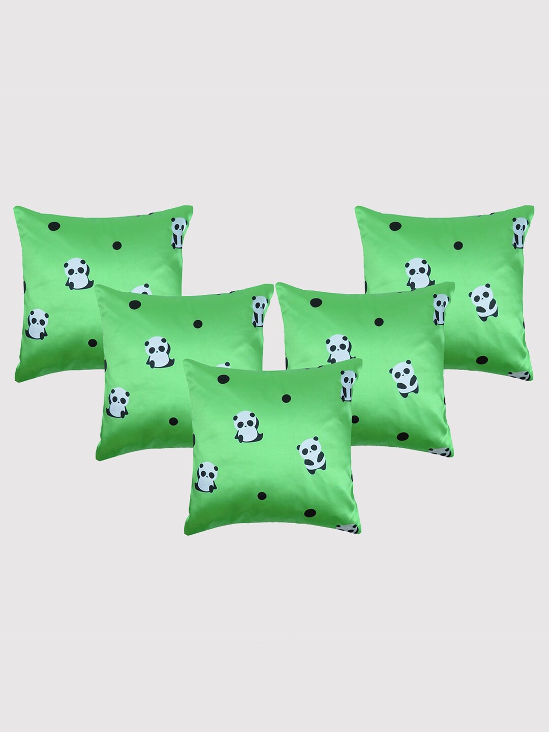 

OUSSUM Green & White 5 Pieces Abstract Printed Satin Square Cushion Covers
