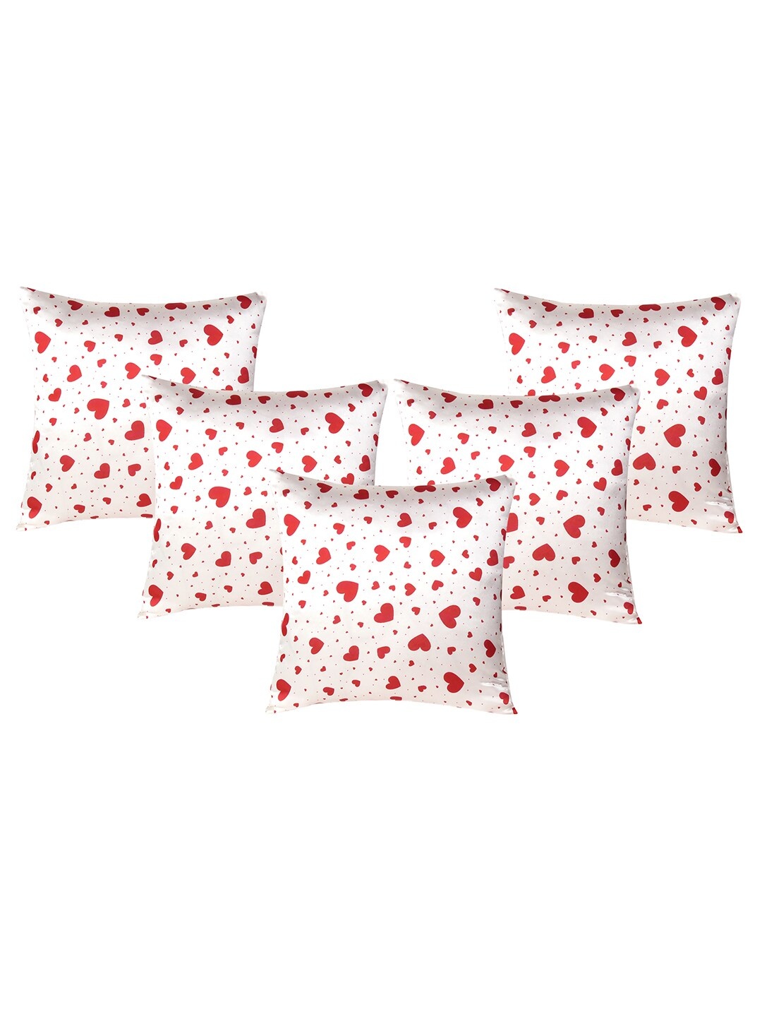

OUSSUM White & Red 5-Pieces Conversational Printed Satin Square Cushion Covers
