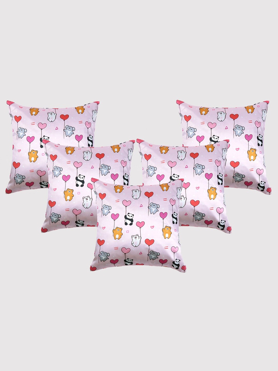 

OUSSUM Pink & Red 5-Pieces Graphic Printed Satin Square Cushion Covers