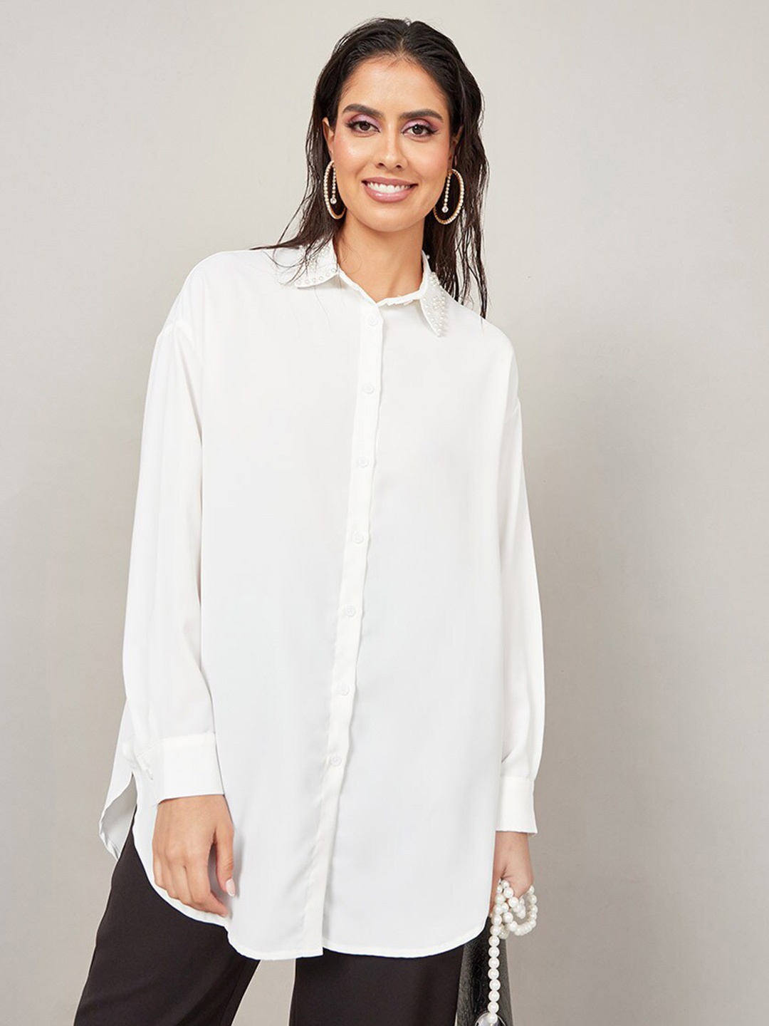 

Styli Longline Opaque Casual Shirt, White