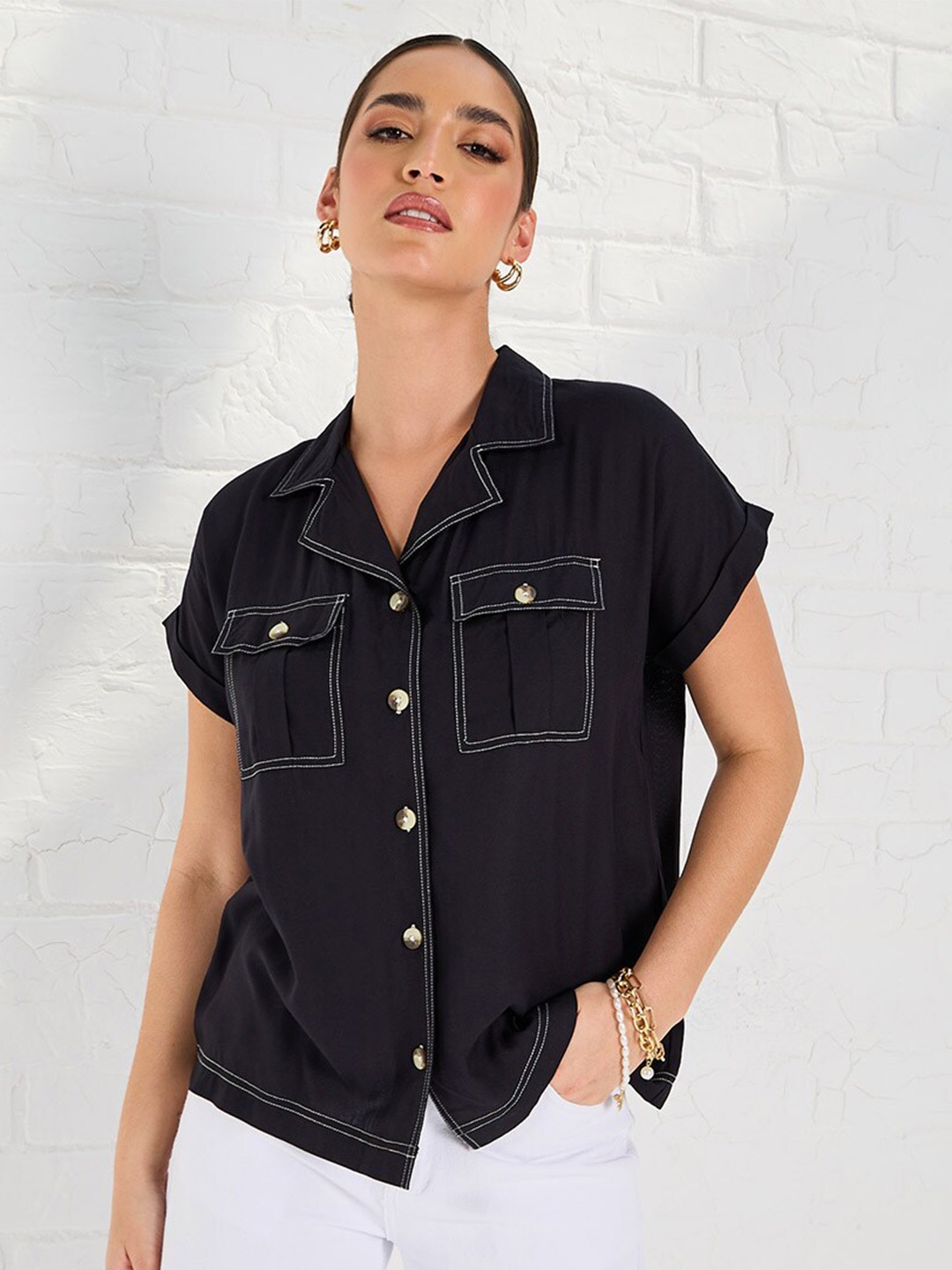 

Styli Black Opaque Casual Shirt