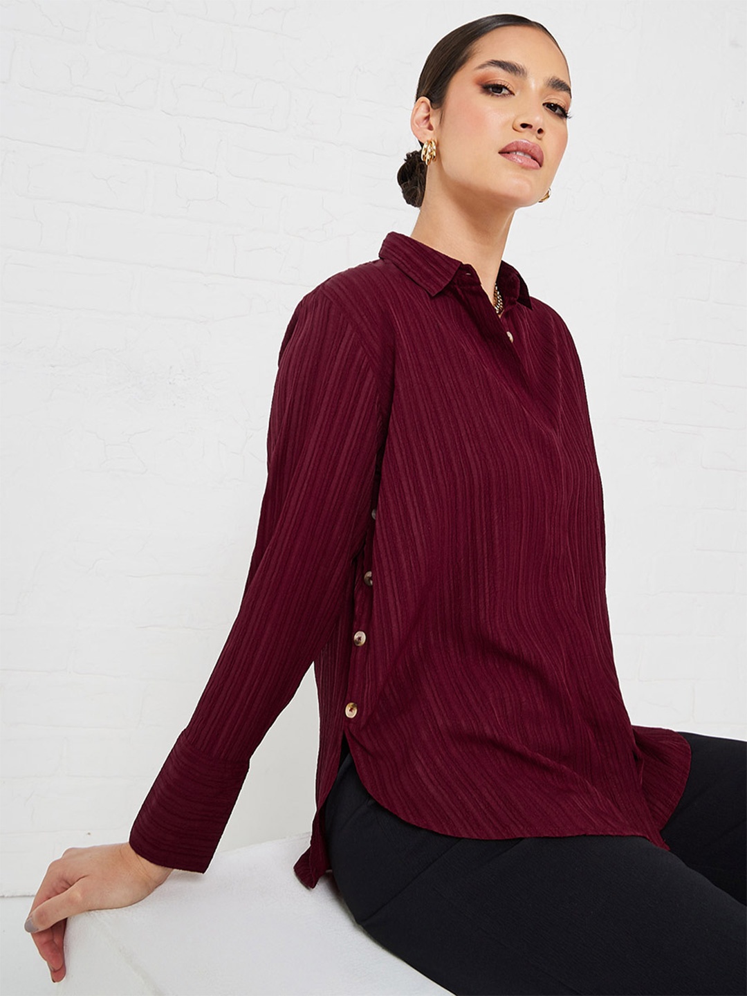 

Styli Striped Opaque Casual Shirt, Burgundy