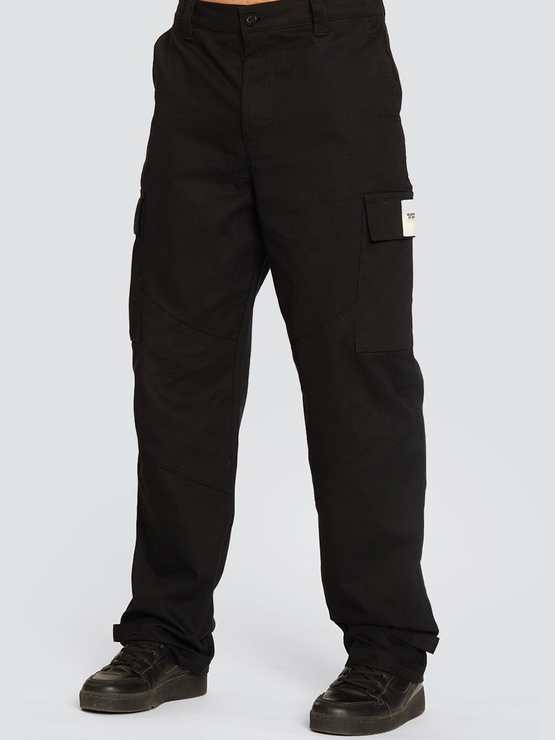 Bonkers Corner Men Black Mid-Rise Cotton Trousers