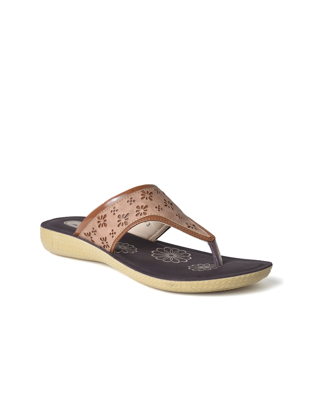 

Ajanta Laser Cuts Open Toe Flats, Tan