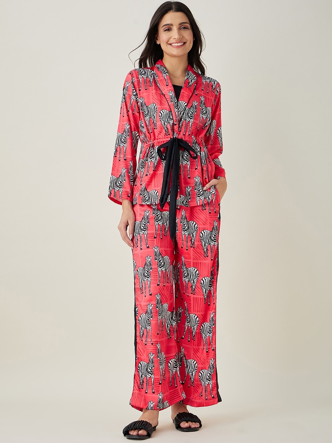 

The Kaftan Company Conversational Printed Night Suit, Pink
