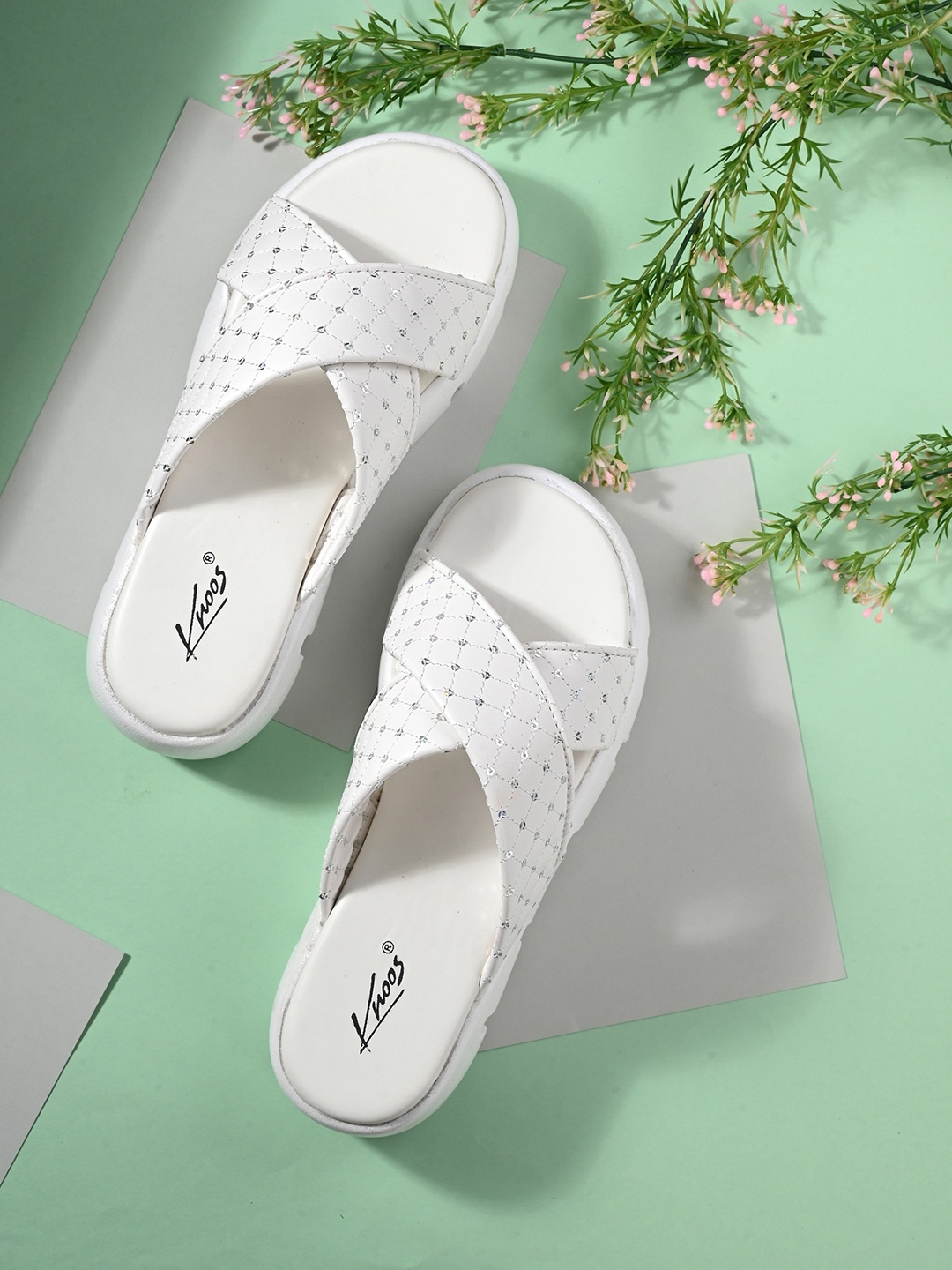 

knoos Embellished Open Toe Flats, White