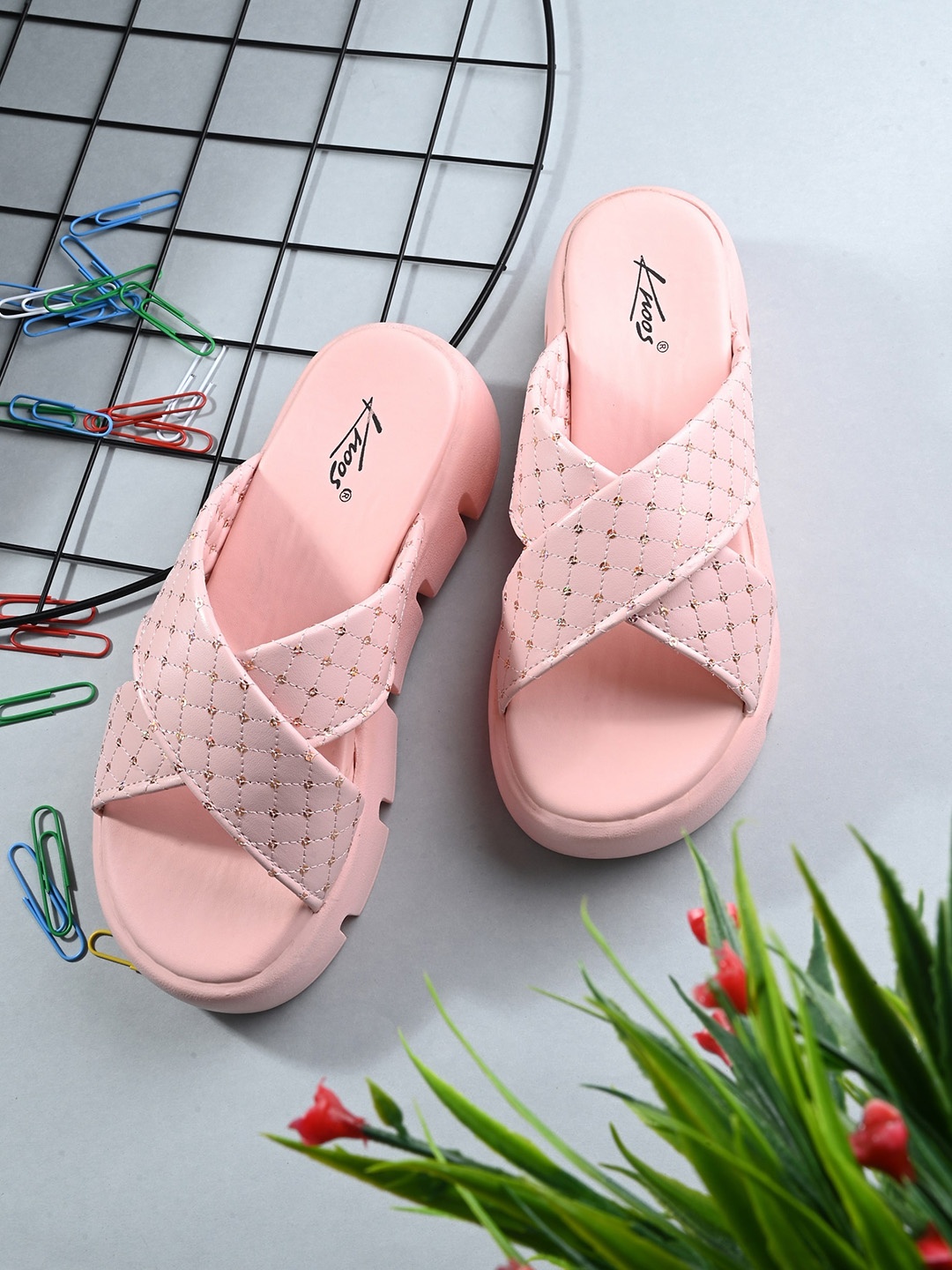 

knoos Embellished Cross Strap Flatform Heels, Pink