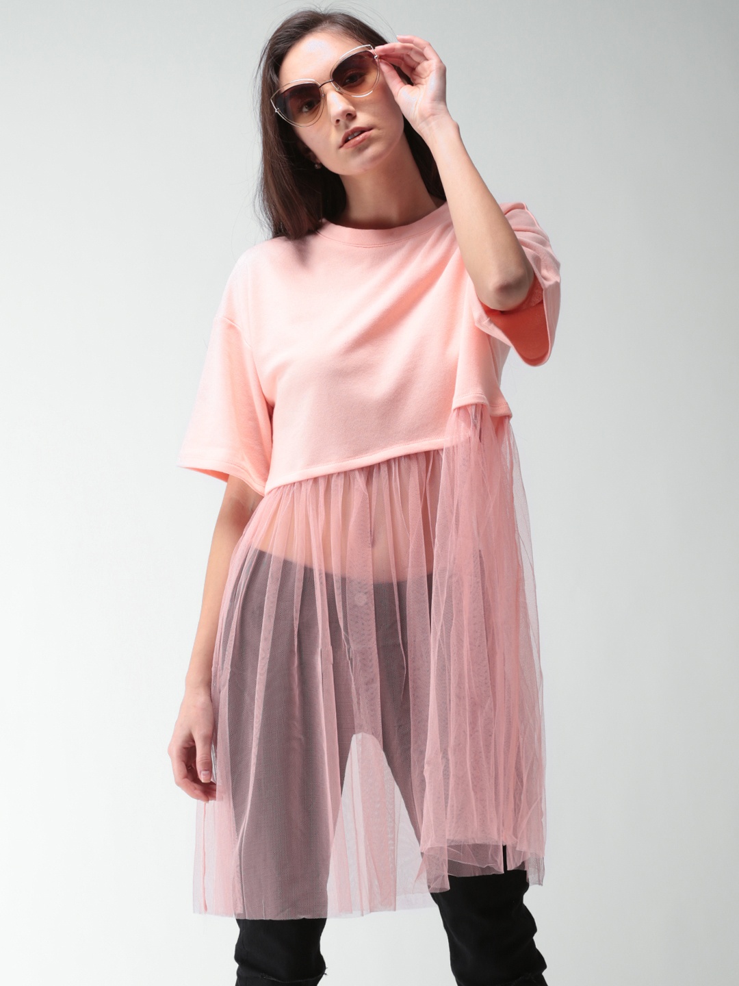 

FOREVER 21 Women Peach-Coloured Solid Boxy Top