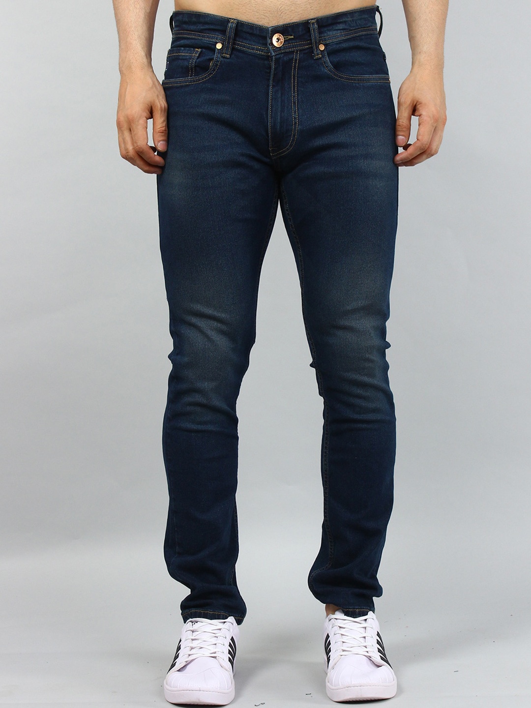 

TIM PARIS Comfort Light Fade Mid-Rise Slim Fit Cotton Stretchable Jeans, Navy blue