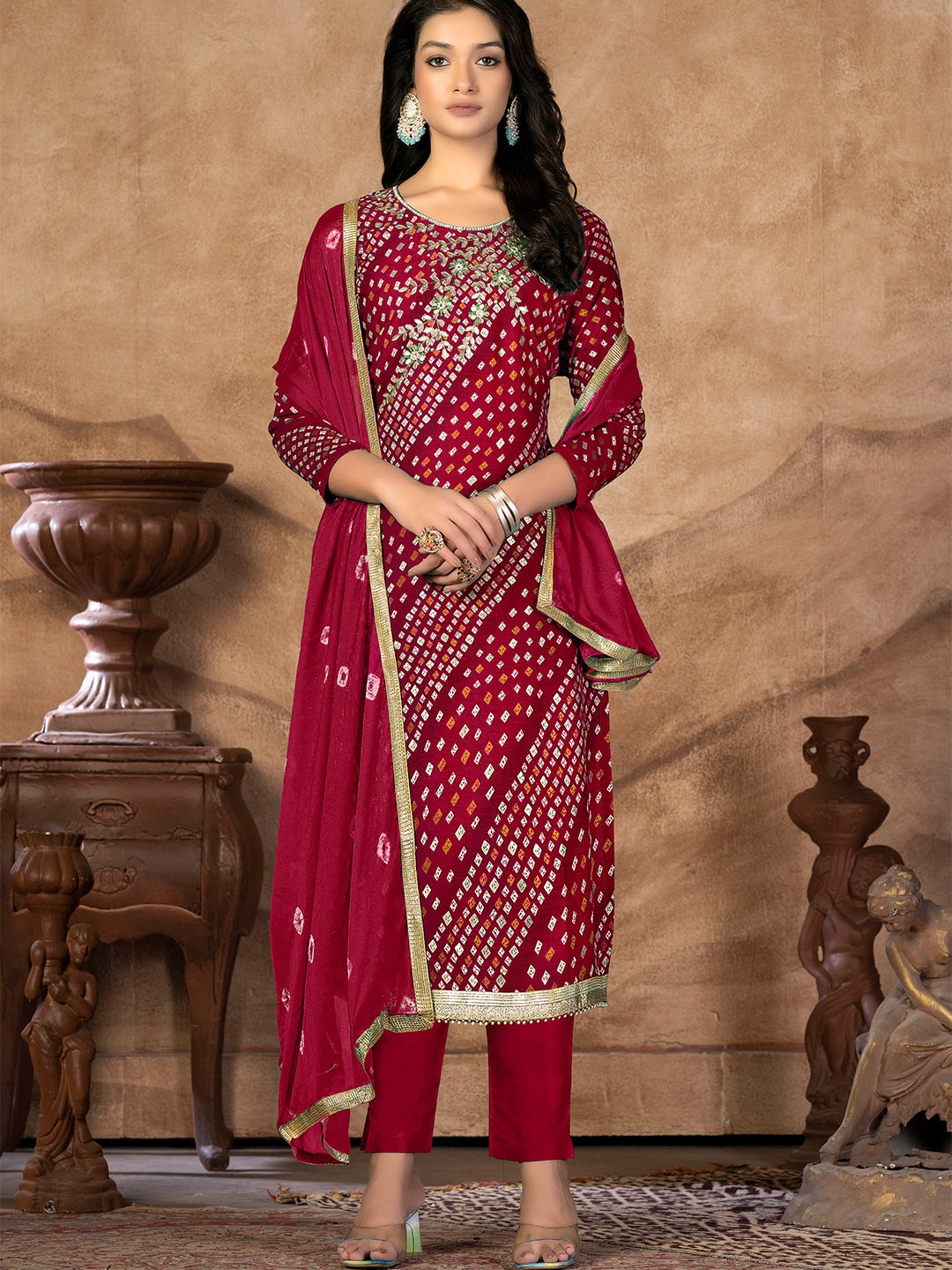 

KALINI Embellished Unstitched Dress Material, Pink