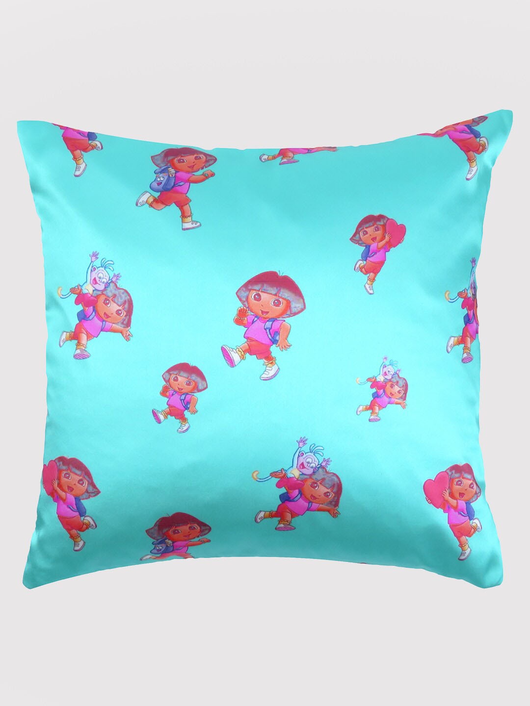 

OUSSUM Blue & Pink Cartoon Characters Satin Square Cushion Cover