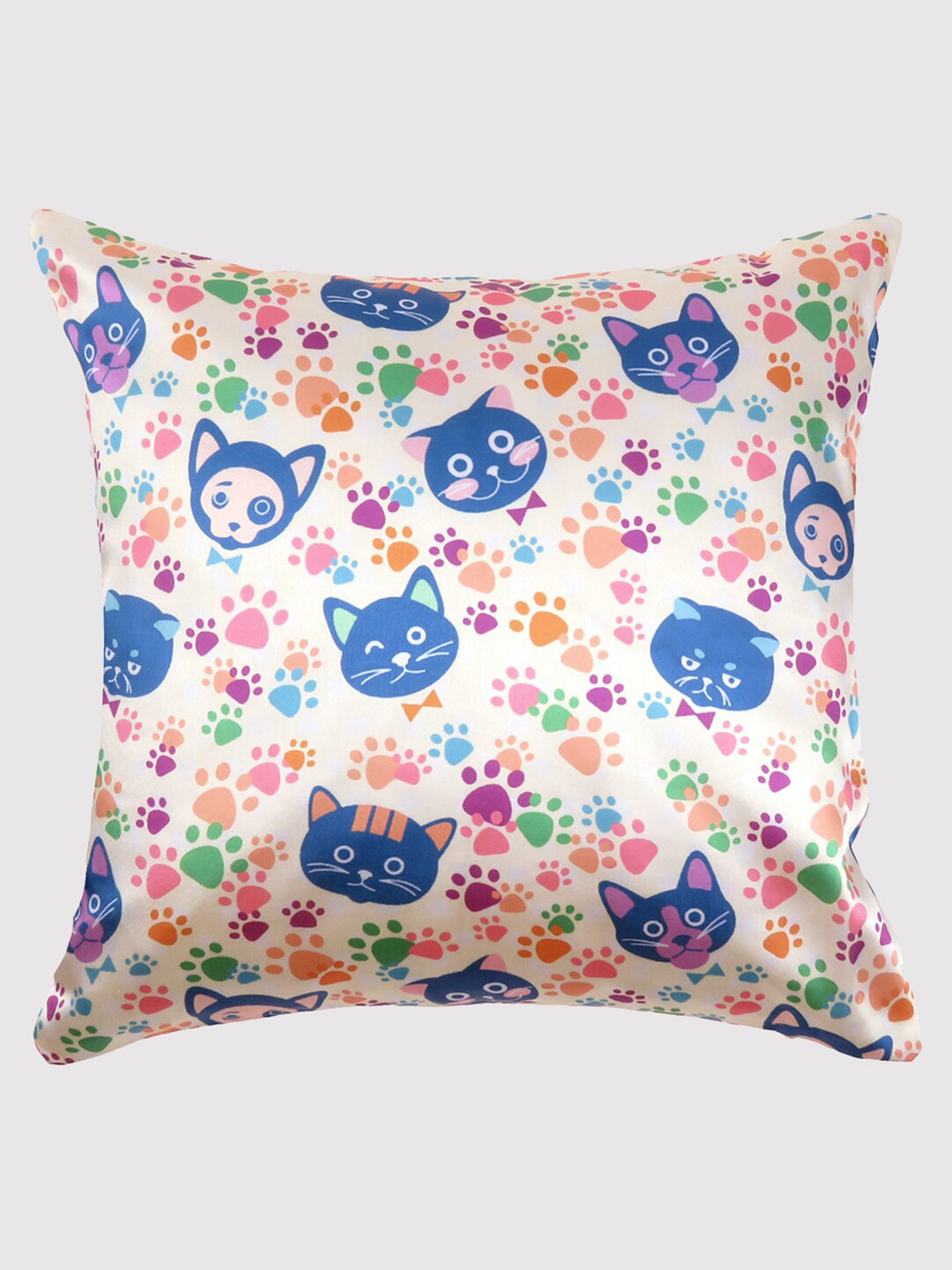 

OUSSUM Yellow & Blue Graphic Printed Satin Square Cushion Cover