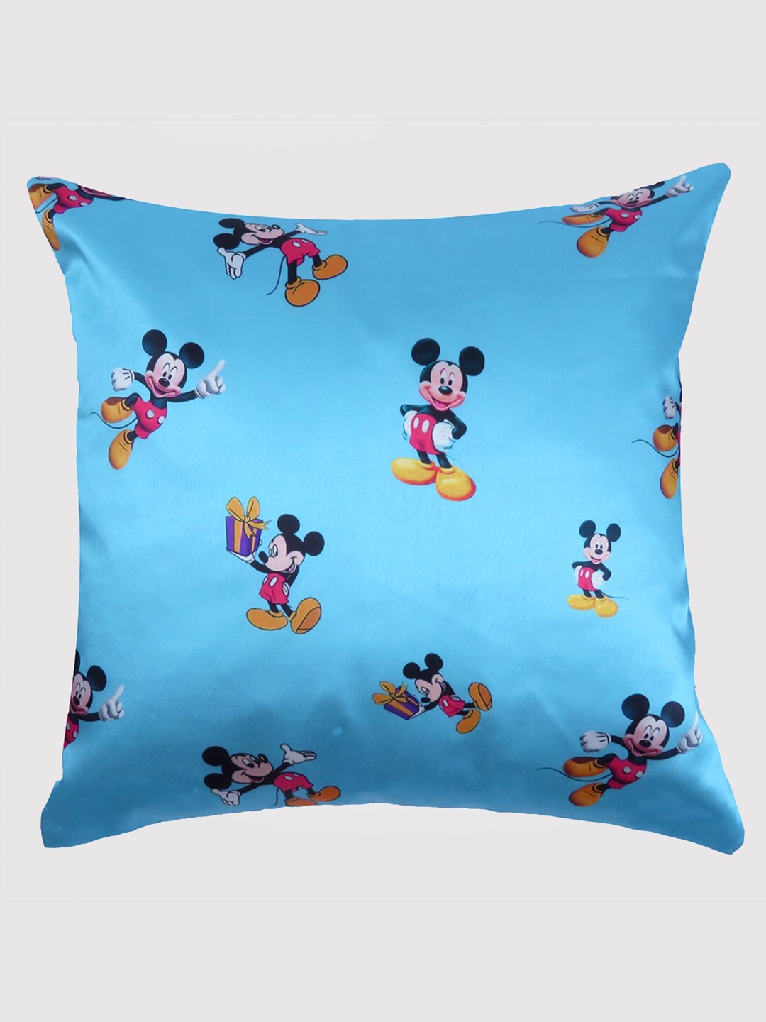 

OUSSUM Blue & Black Mickey Mouse Printed Satin Square Cushion Cover