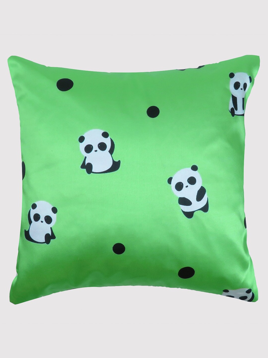 

OUSSUM Green & White Conversational Printed Satin Square Cushion Cover