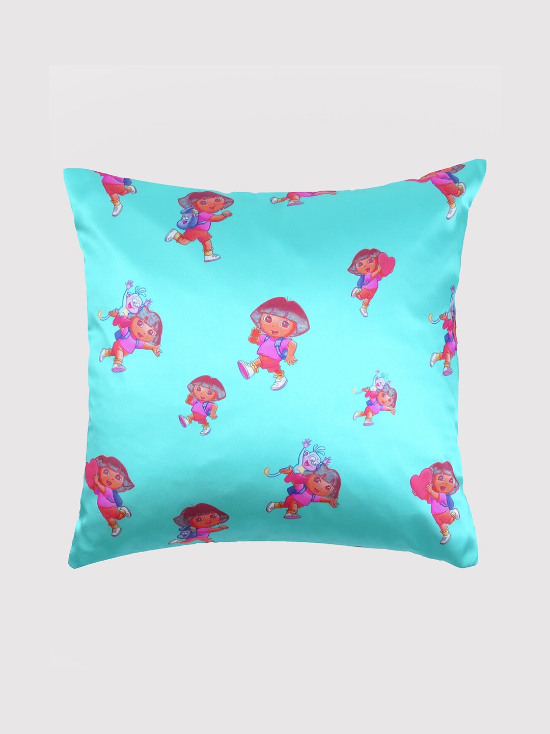 

OUSSUM Blue & Pink Cartoon Characters Satin Square Cushion Cover