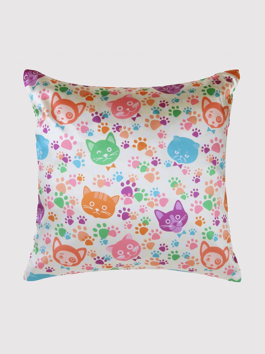 

OUSSUM Cream-Coloured & Green Quirky Satin Square Cushion Cover