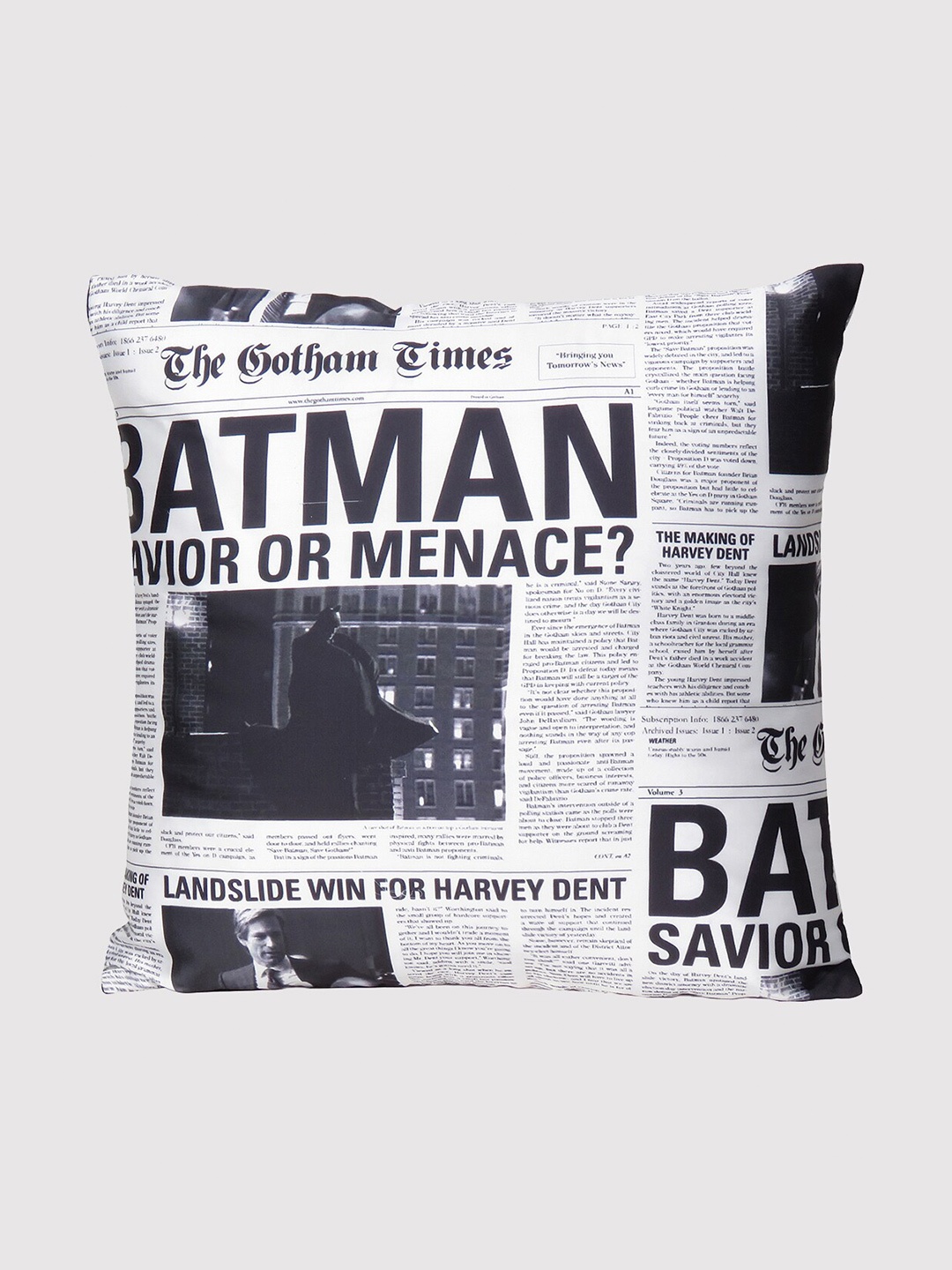 

OUSSUM White & Black Batman Printed Satin Square Cushion Cover