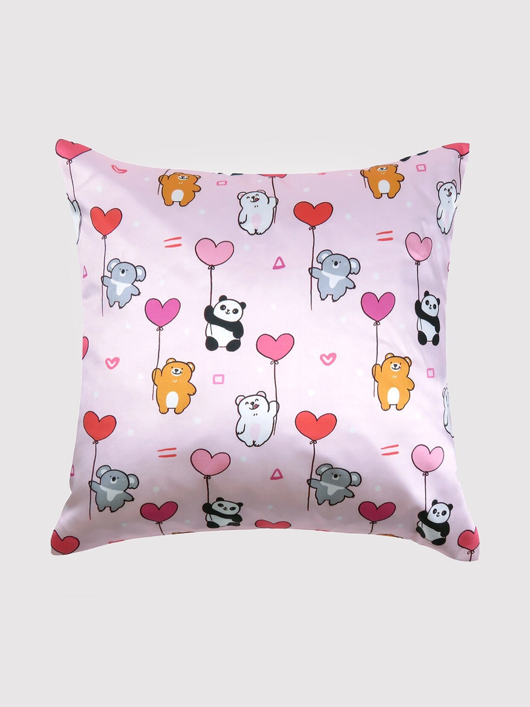 

OUSSUM Pink & Red Graphic Printed Satin Square Cushion Cover