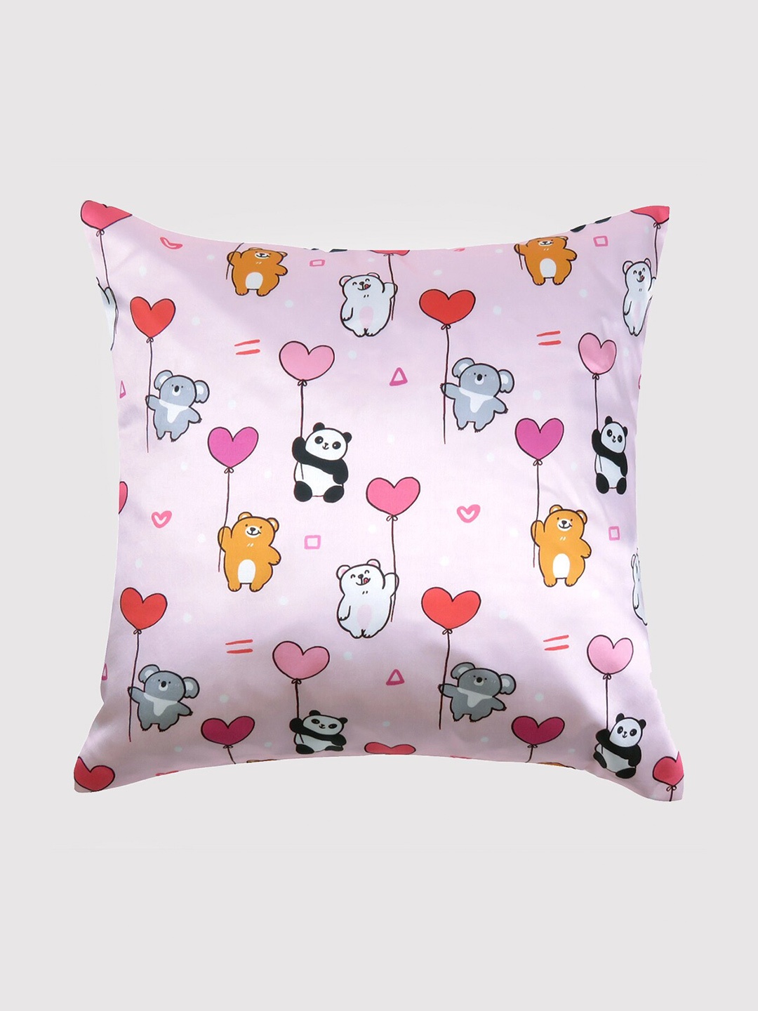 

OUSSUM Pink & Red Cartoon Characters Satin Square Cushion Cover