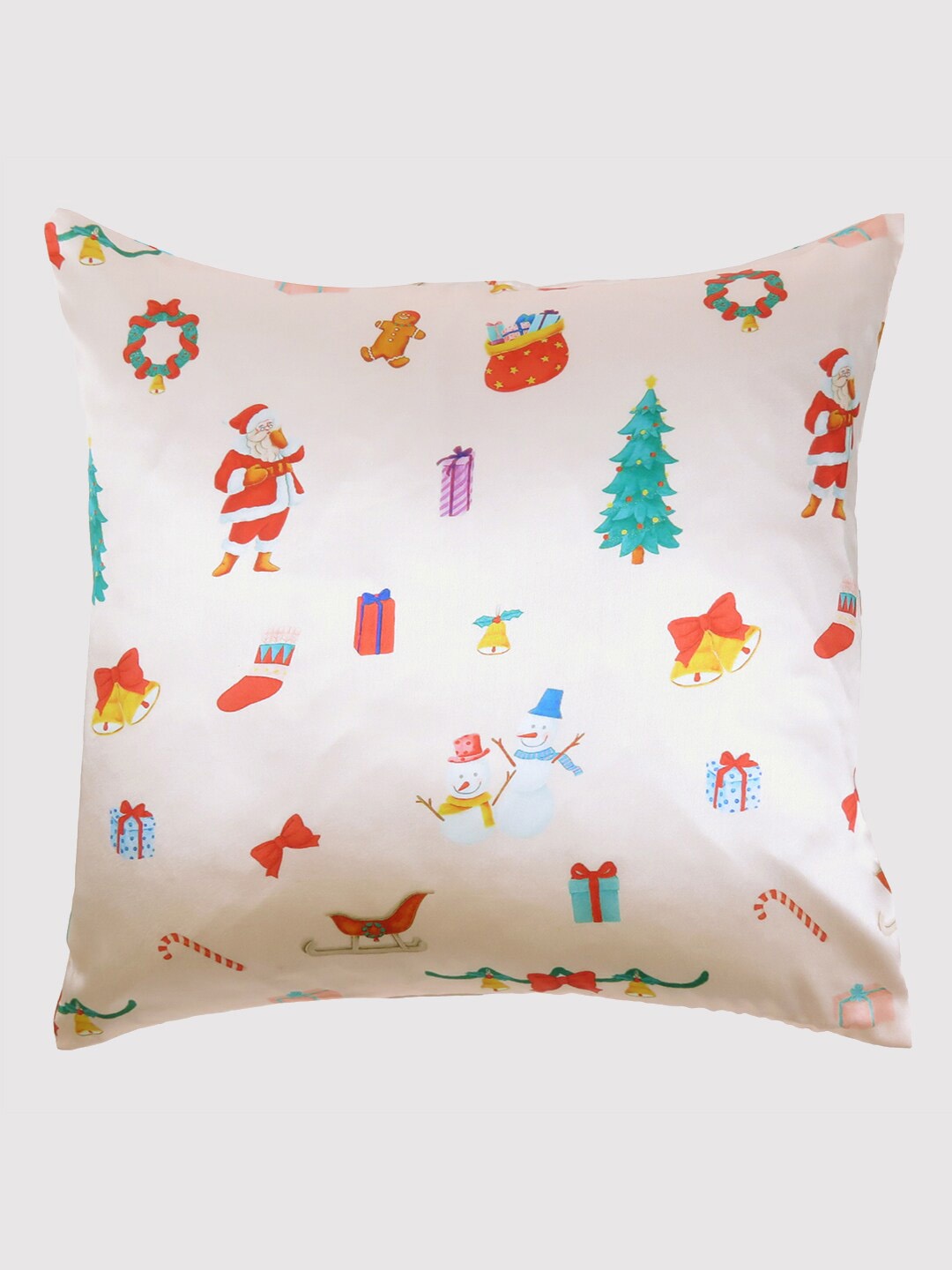 

OUSSUM Cream Coloured & Red Printed Satin Square Cushion Cover, Yellow