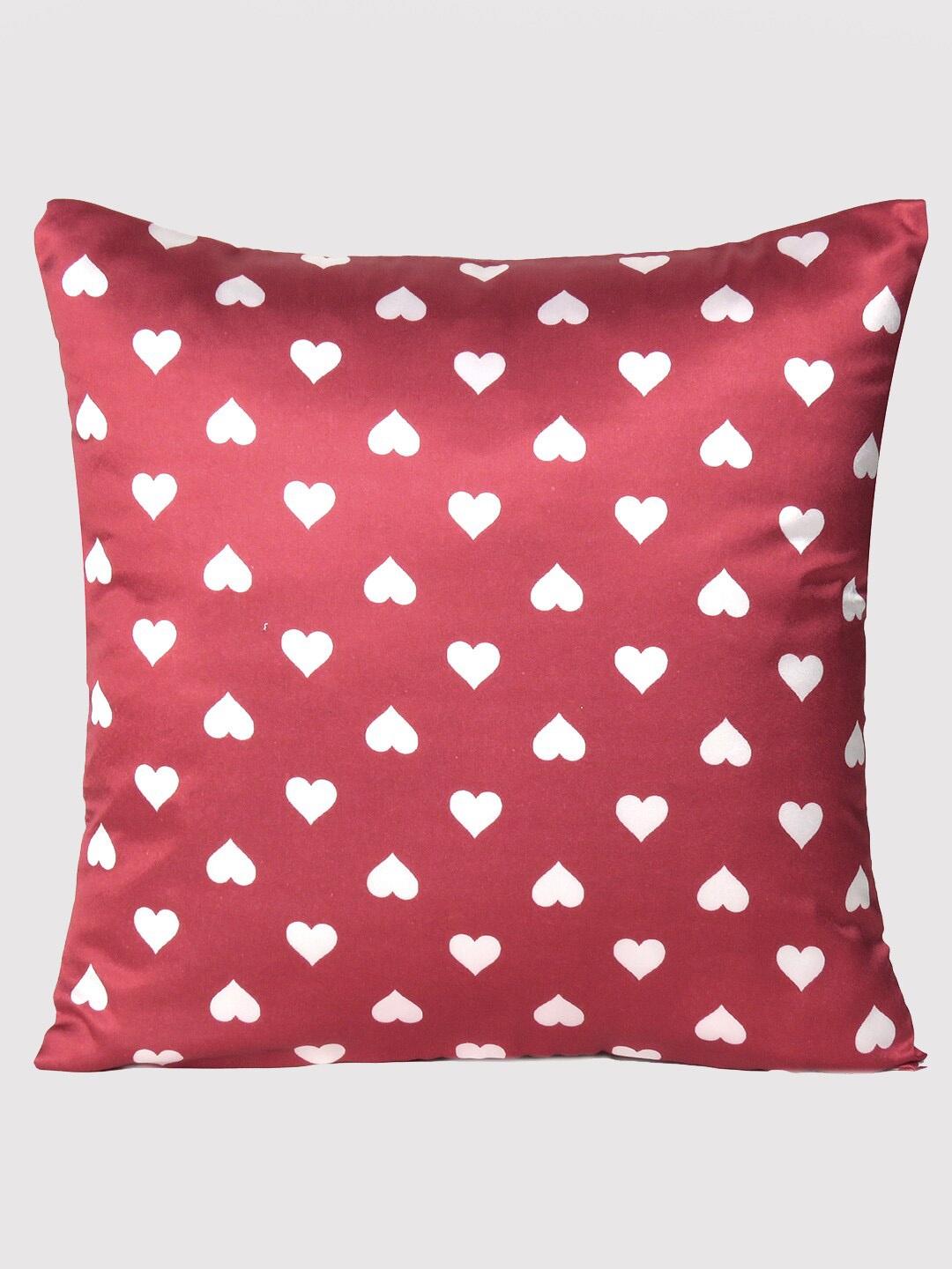 

OUSSUM Red & White Geometric Satin Square Cushion Cover