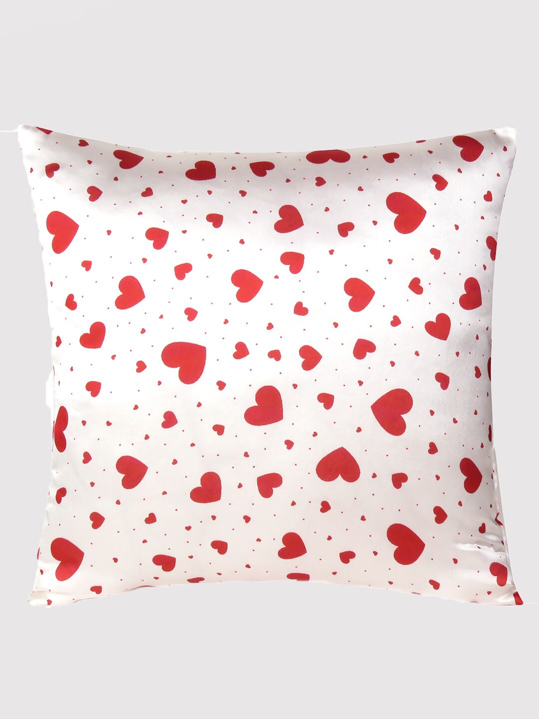 

OUSSUM White & Red Conversational Printed Satin Square Cushion Cover