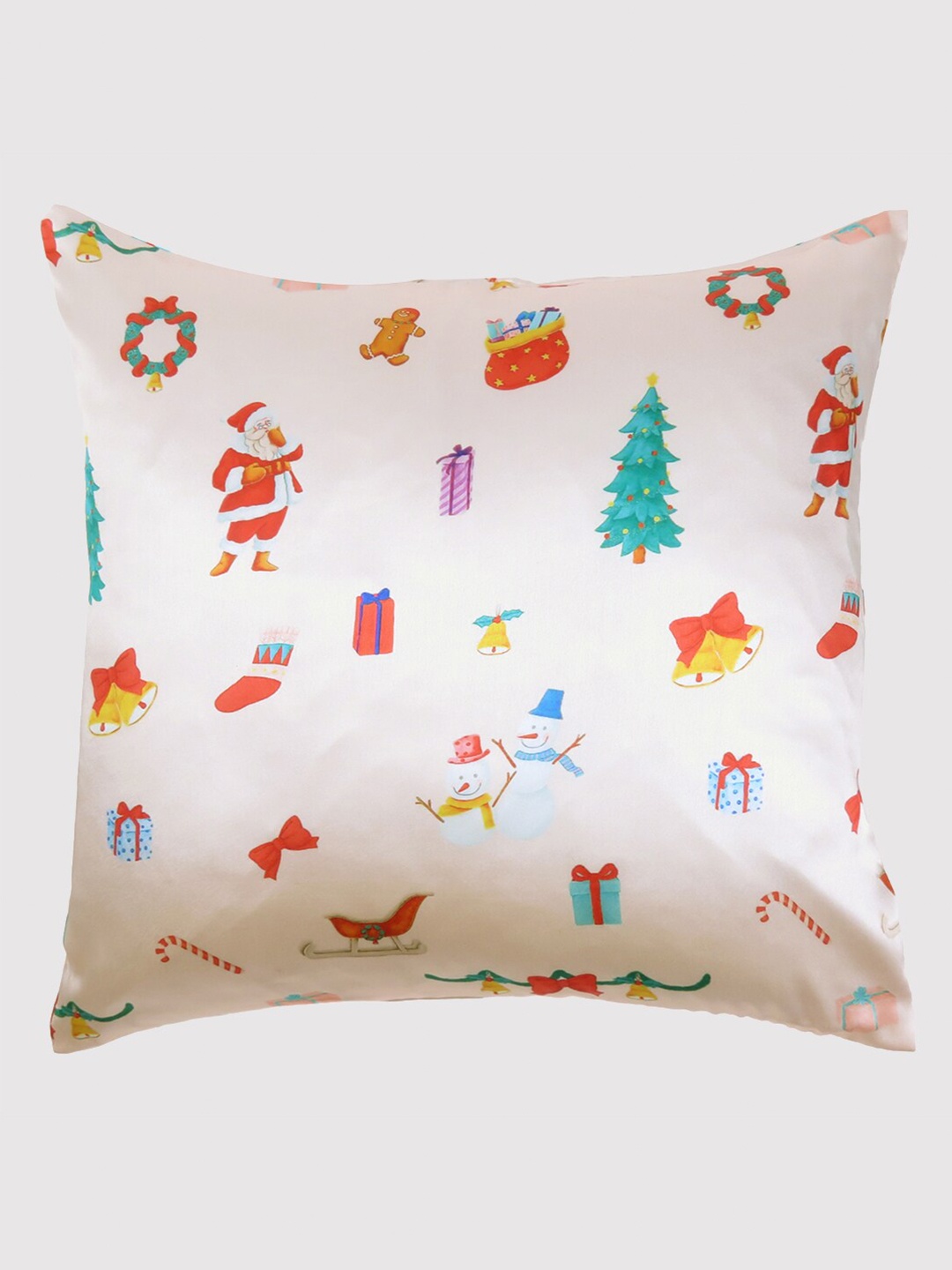 

OUSSUM Cream-Coloured & Red Graphic Printed Satin Square Cushion Cover