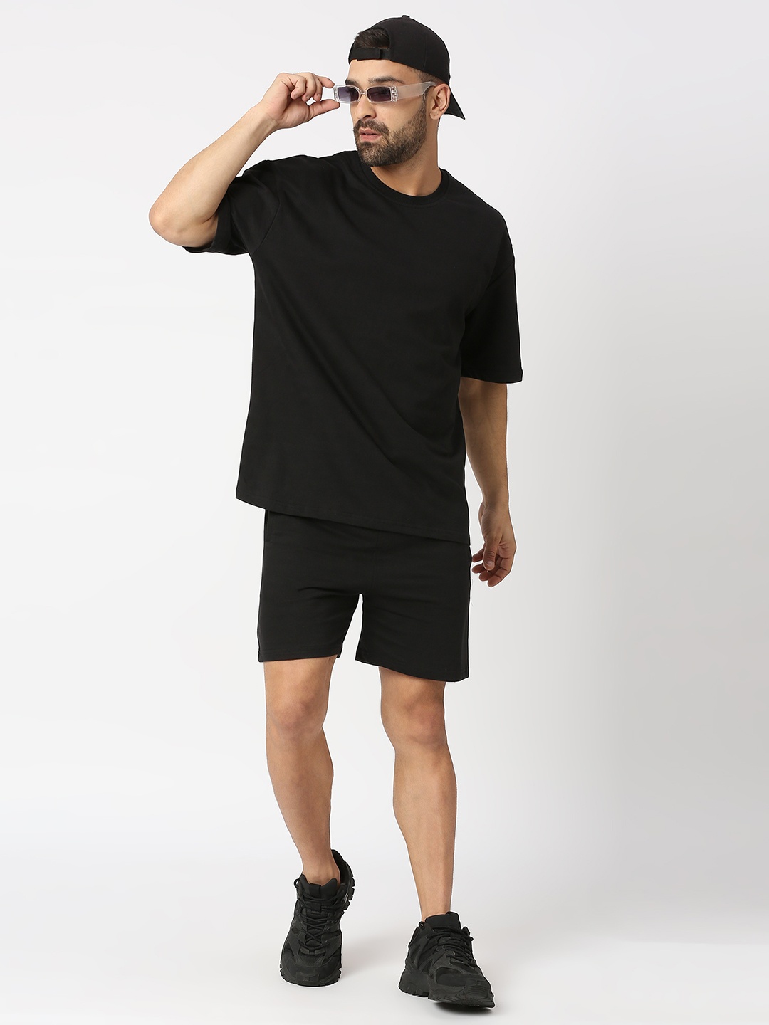 

THE DAILY OUTFITS Drop-Shoulder Pure Cotton Oversized T-shirt, Black