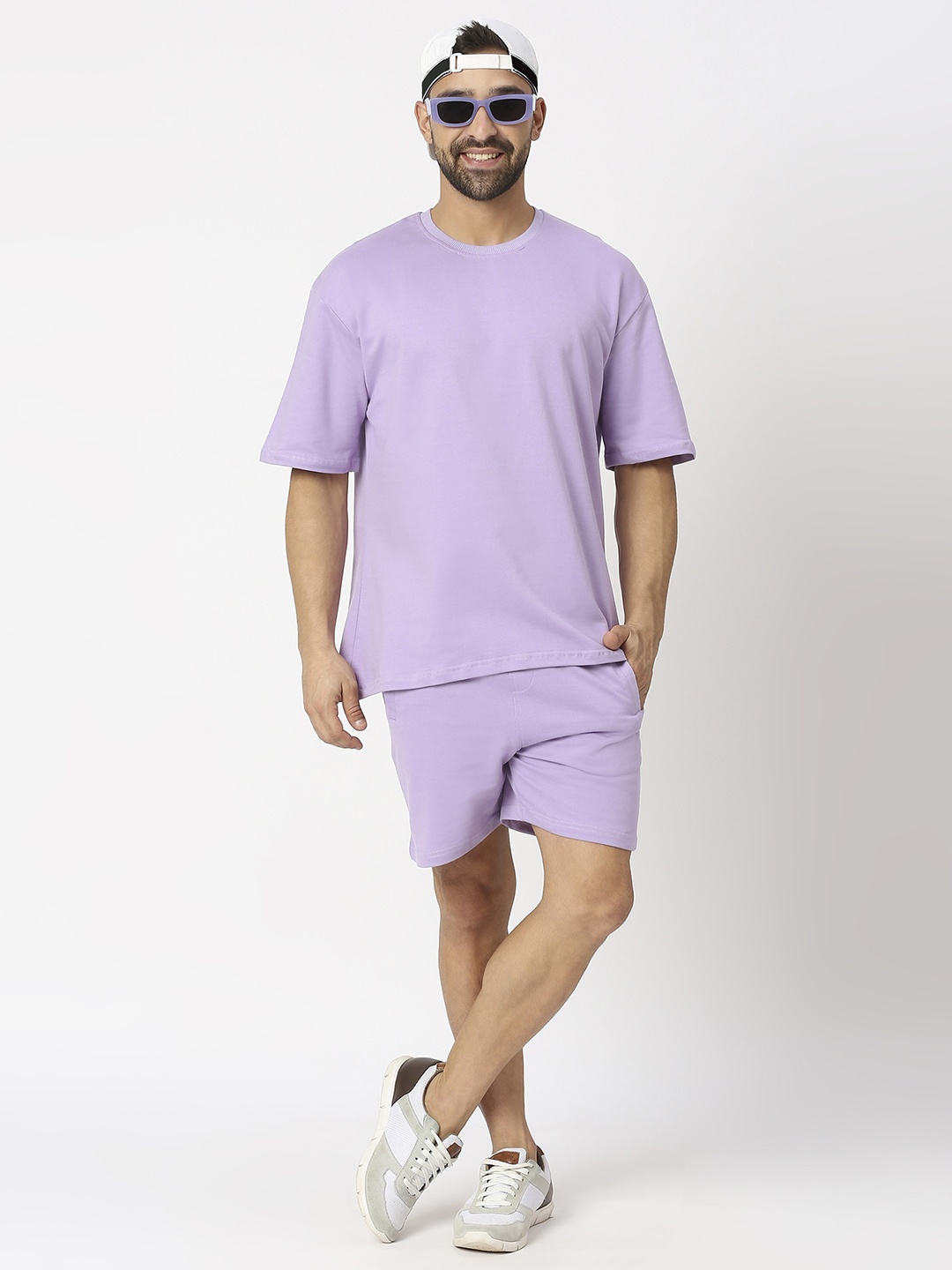 THE DAILY OUTFITS Drop-Shoulder Pure Cotton Oversized T-shirt, Lavender