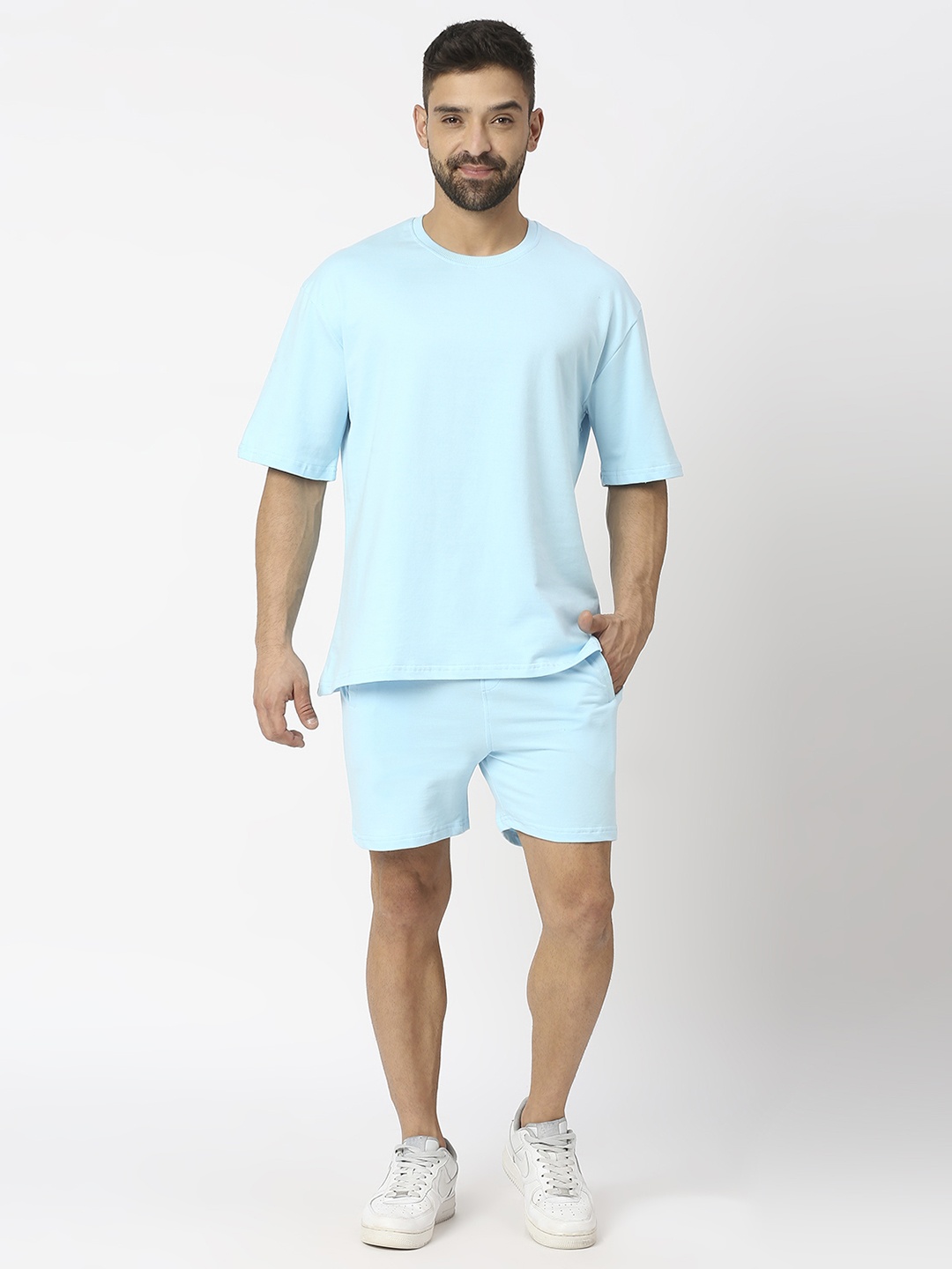 

THE DAILY OUTFITS Pure Cotton Oversized T-shirt, Turquoise blue