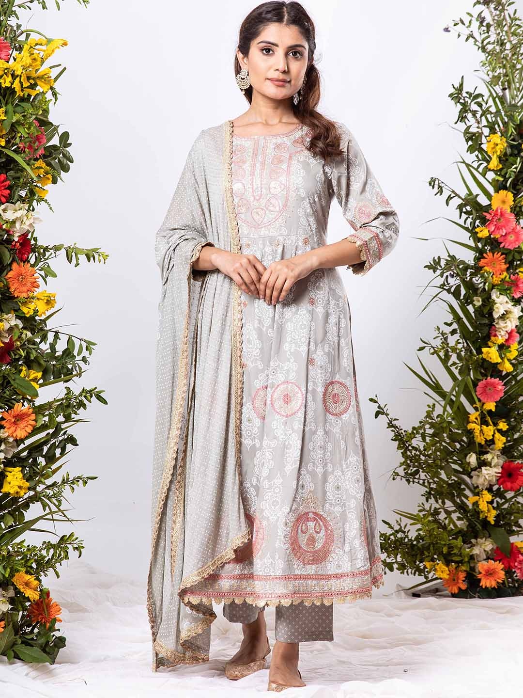 

KALINI Women Ethnic Motifs Printed Anarkali Kurta With Trousers & Dupatta, Grey