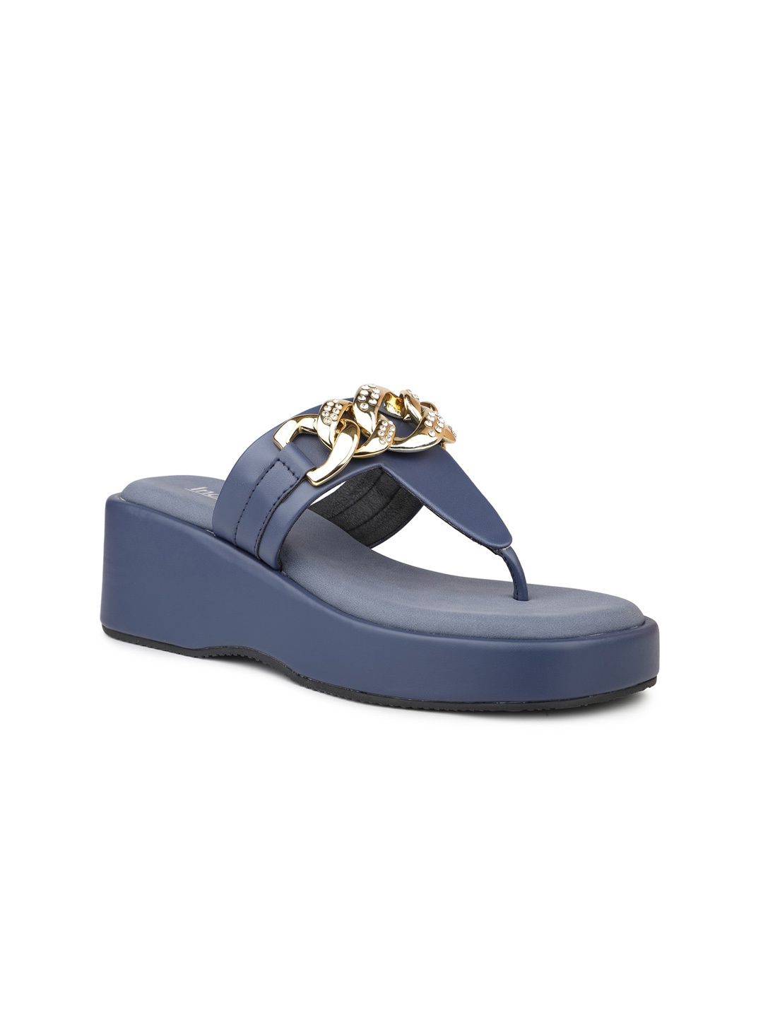 

Inc 5 Embellished T -Strap Wedges, Navy blue