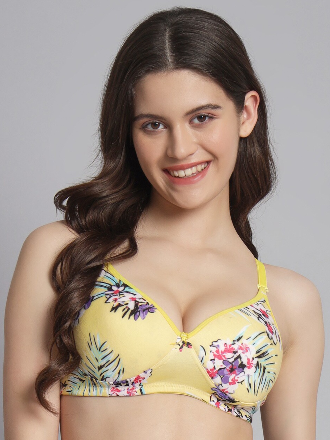 

Extoes Floral Printed Full Coverage Lightly Padded Push-Up Bra with All Day Comfort, Yellow