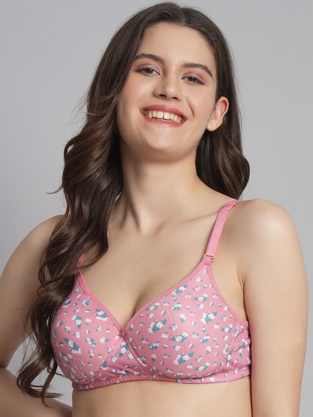 

Extoes Floral Printed Cotton Lightly Padded Push-Up Full Coverage Bra With All Day Comfort, Pink