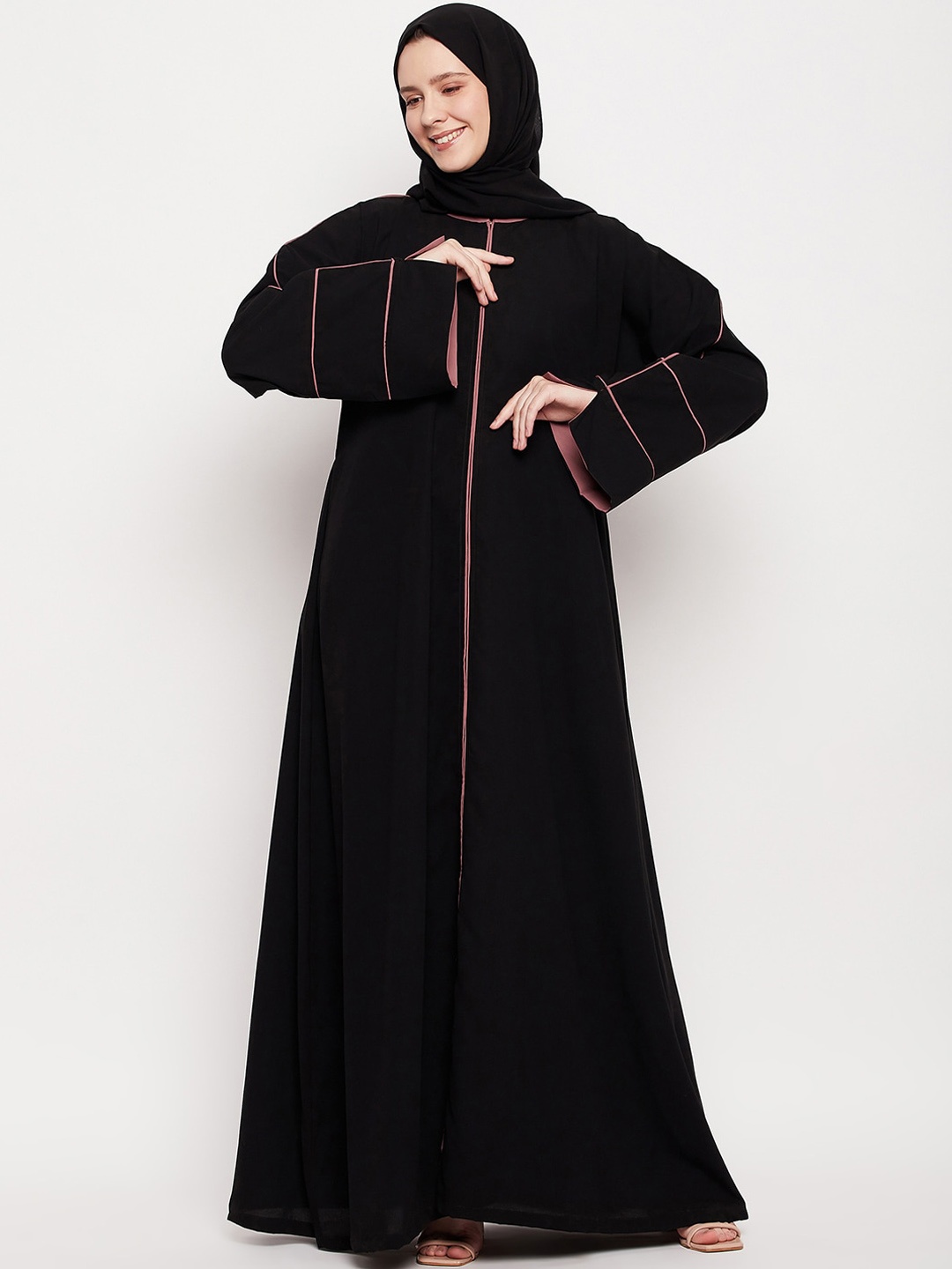 

NABIA A-line Nida Matte Abaya Burqa With Piping, Black