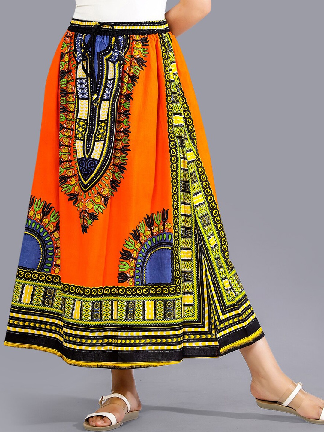 

HANDICRAFT PALACE Printed Pure Cotton Maxi Skirts, Orange