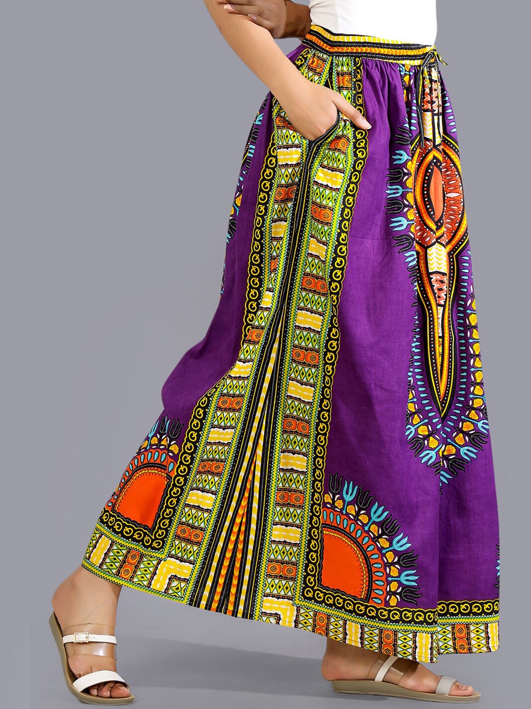 

HANDICRAFT PALACE Printed Pure Cotton Maxi Skirts, Purple