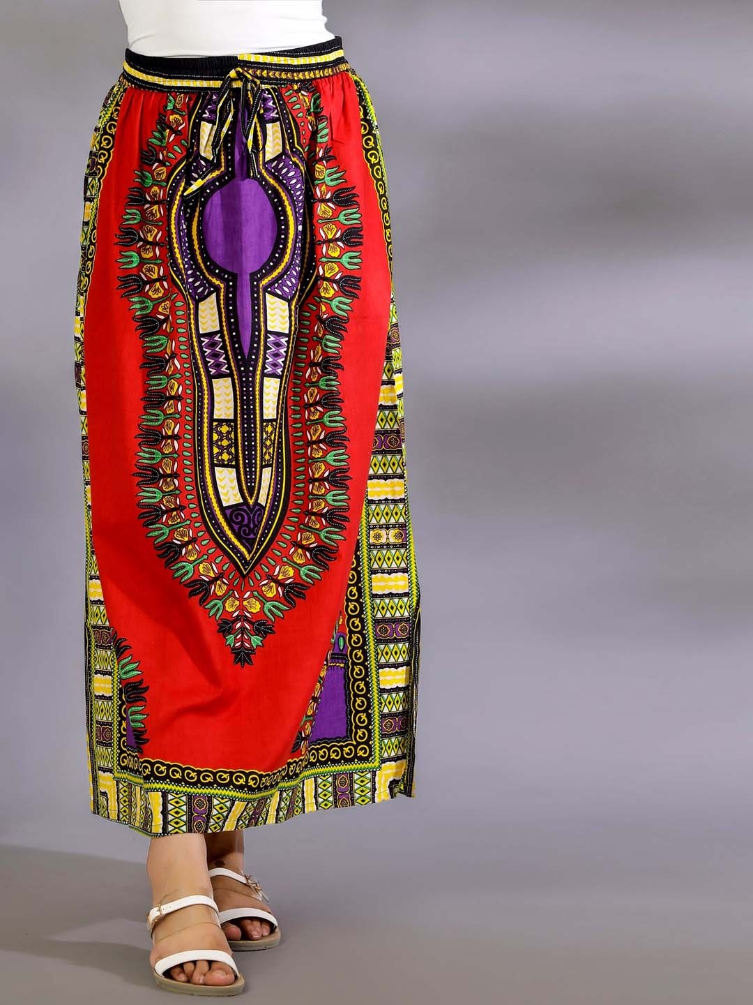

HANDICRAFT PALACE Printed Pure Cotton Bohemian Maxi Skirts, Red